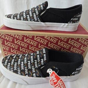Women's Vans Asher Canvas Slip On Pride "Love Wins" Black/Glitter Size 8 Medium
